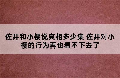 佐井和小樱说真相多少集 佐井对小樱的行为再也看不下去了